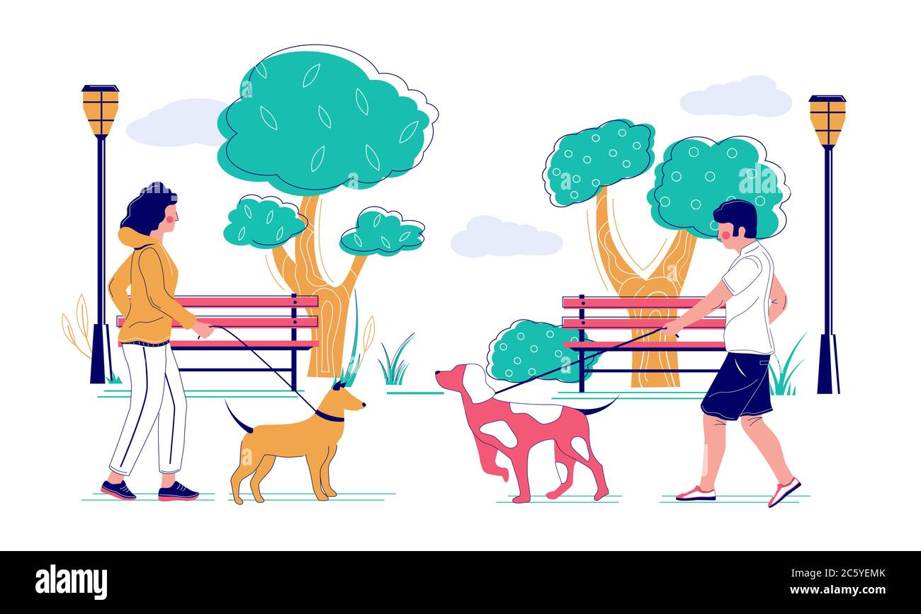 Chien marchant dans le parc, illustration vectorielle plate Illustration de Vecteur