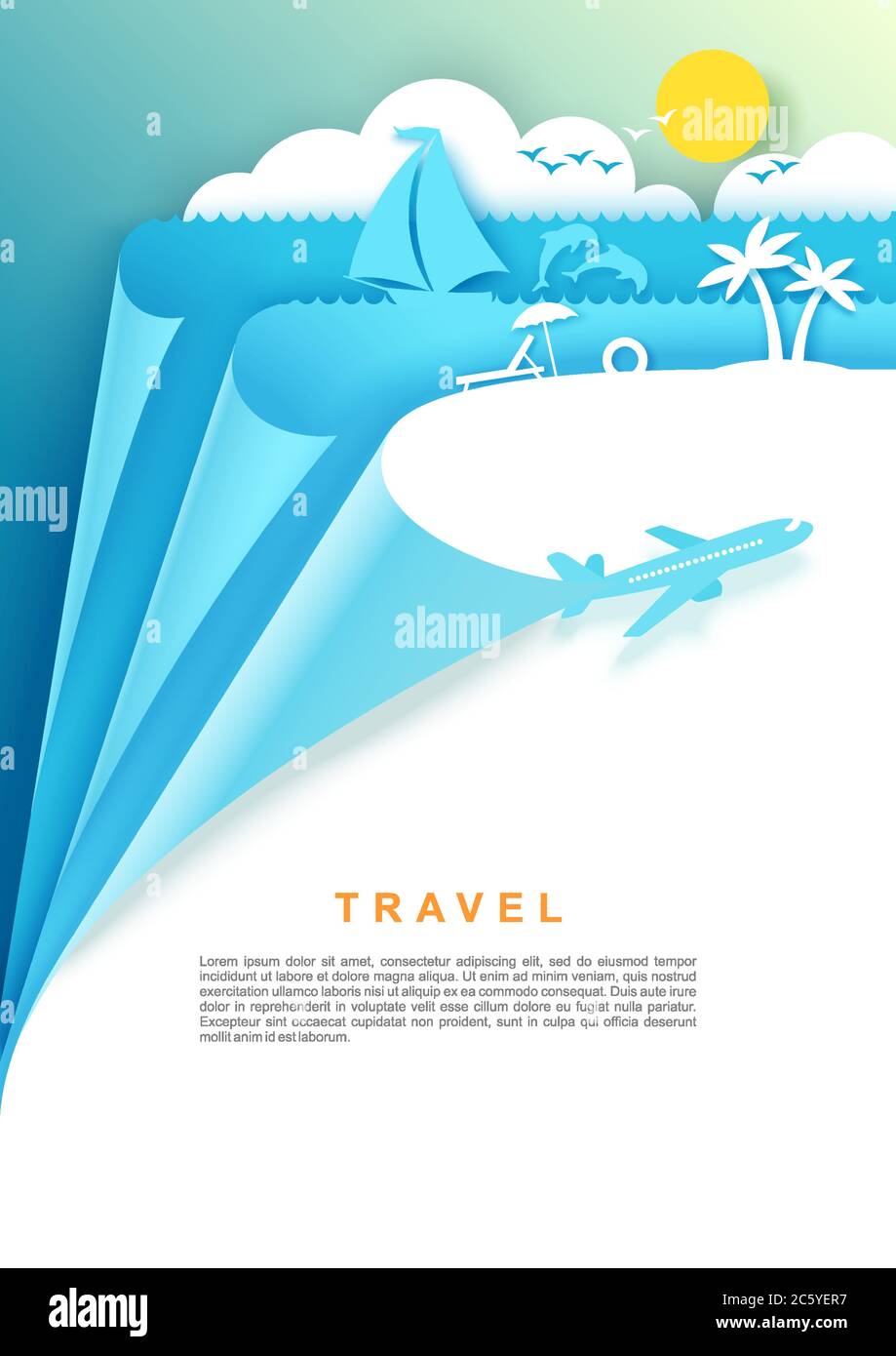 Poster de voyage, modèle de bannière, illustration vectorielle en style art papier Illustration de Vecteur