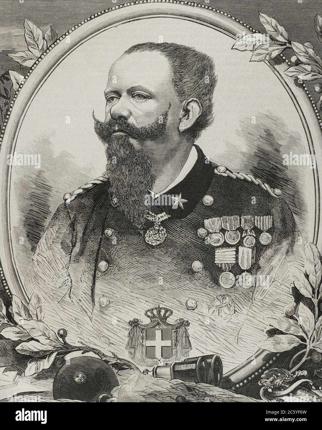 Víctor Manuel II (1820-1878). Rey de Cerdeña (1849-1861) y de Italia (1861-1878). Grabado por Rico. La Ilustración Española y Americana,1878. Banque D'Images