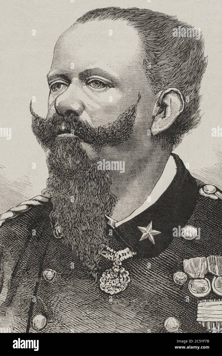 Víctor Manuel II (1820-1878). Rey de Cerdeña (1849-1861) y de Italia (1861-1878). Grabado por Rico. Détacher. La Ilustración Española y Americana,1878. Banque D'Images