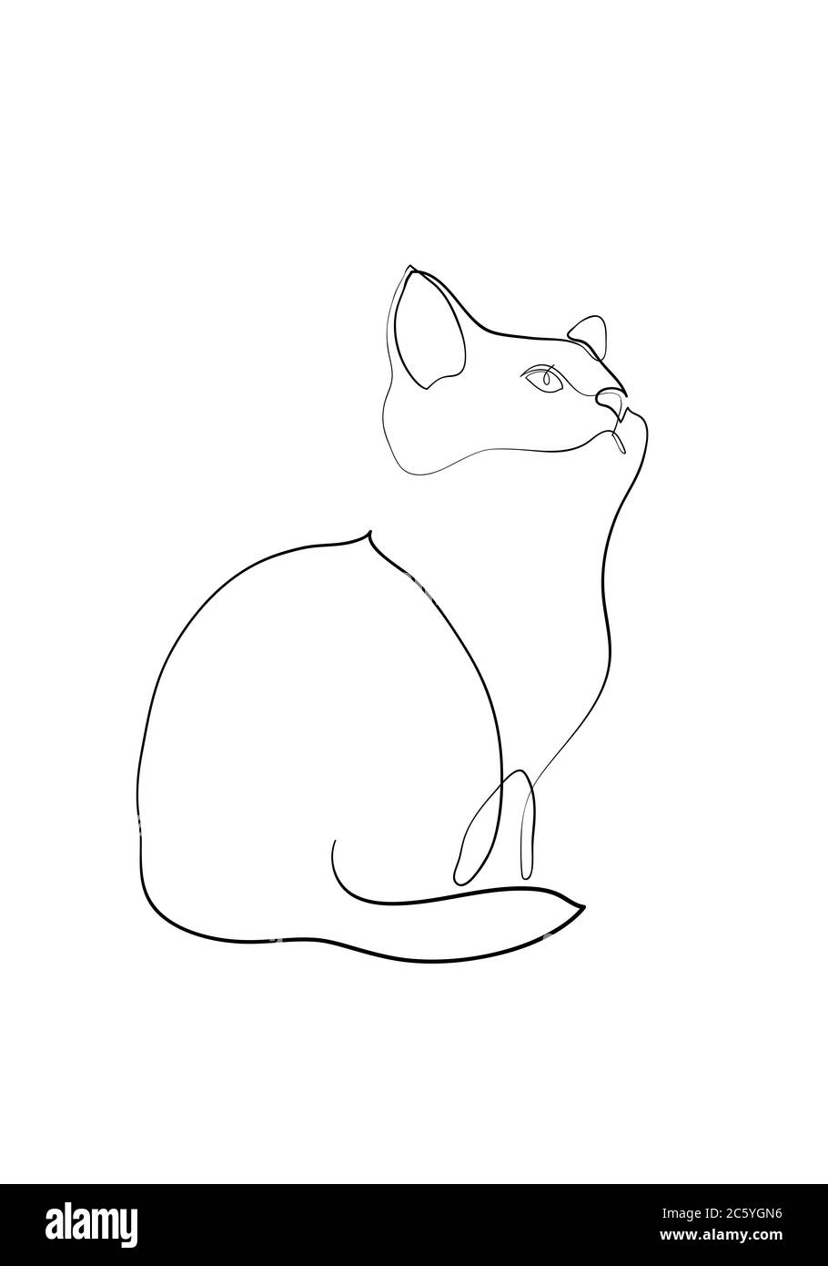 Dessin d'une ligne du chat dans un style minimaliste moderne, dessin d'une ligne unique graphique Banque D'Images