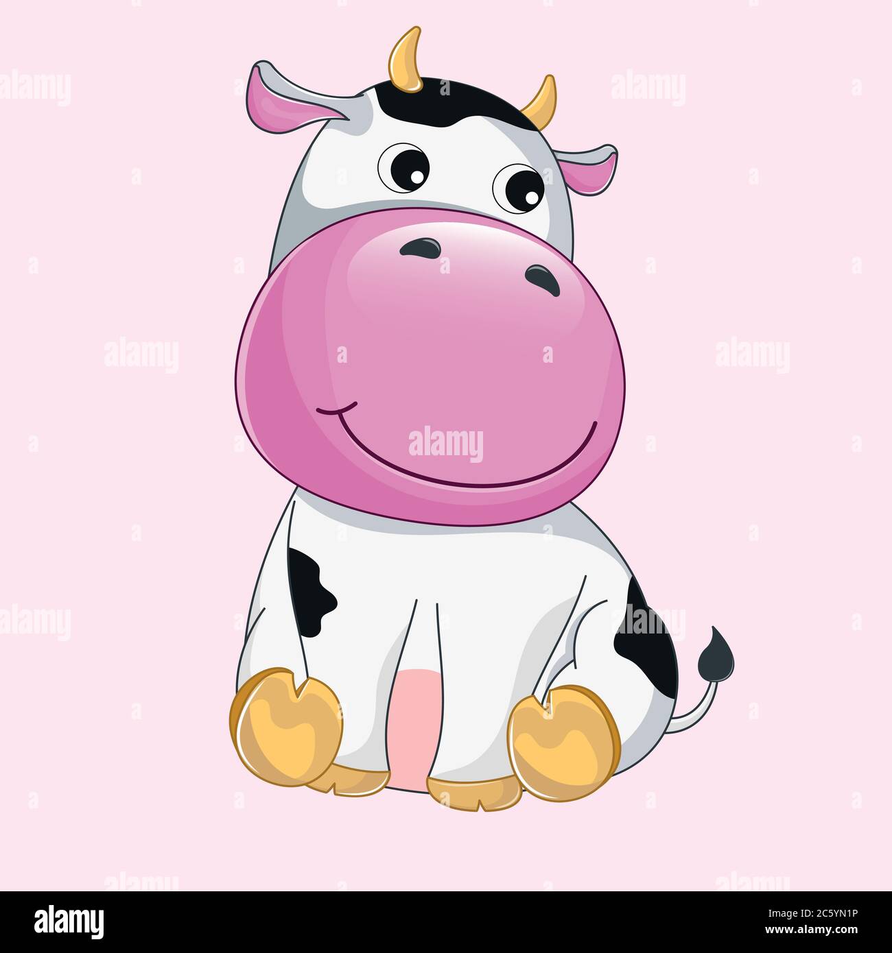 Illustration vectorielle dessinée à la main d'un joli bébé drôle à la vache. Illustration de Vecteur