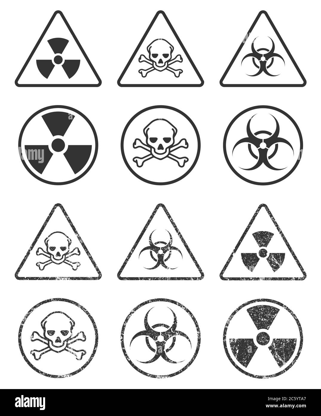 Icône radioactive, toxique, risque biologique. Avertissement danger symbole du logo poison. Image d'illustration vectorielle. Isolé sur fond blanc. Illustration de Vecteur