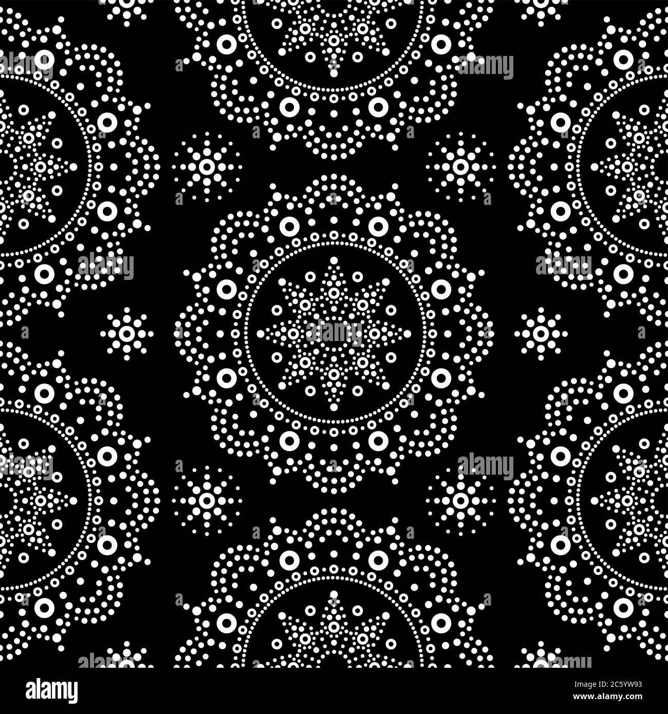 Aboriginal dot painting mandala sans couture vecteur motif, bohème blanc Mandala vecteur point art sur fond noir, rétro folk design inspiré Illustration de Vecteur