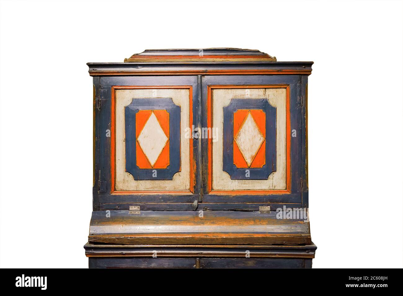 gros plan sur une armoire en bois antique isolée sur fond blanc Banque D'Images