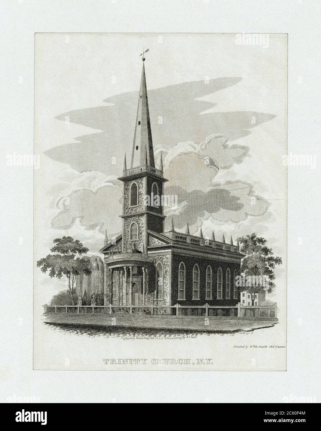 Trinity Church à New York. ÉTATS-UNIS. Gravure du XIXe siècle Banque D'Images