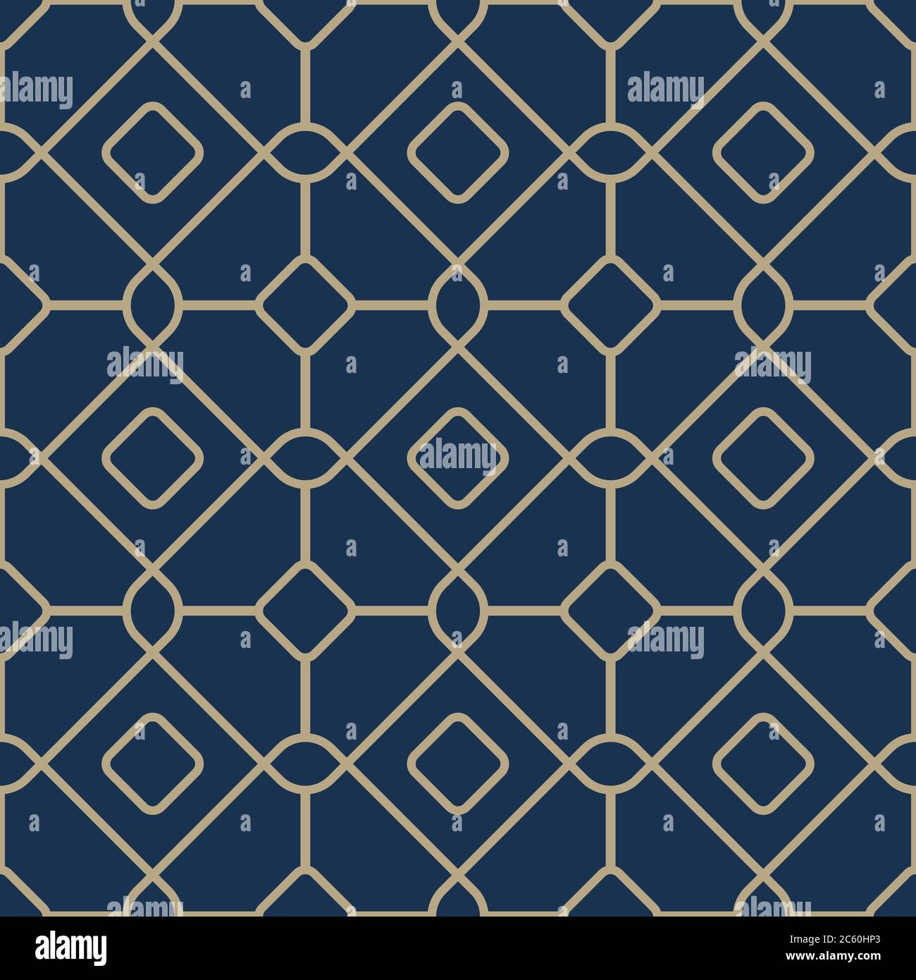 Motif géométrique sans couture dans un style oriental.papier peint islamique vintage. Motif graphique en treillis. Motif carreaux modernes vectoriels doré et bleu foncé. Illustration de Vecteur