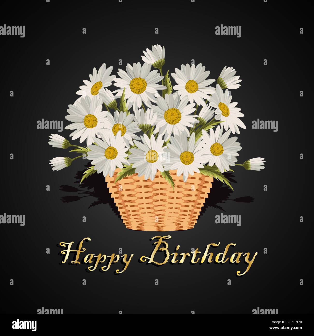 Carte De Vœux De Joyeux Anniversaire Marguerites Dans Un Panier En Osier Illustration Vectorielle Image Vectorielle Stock Alamy