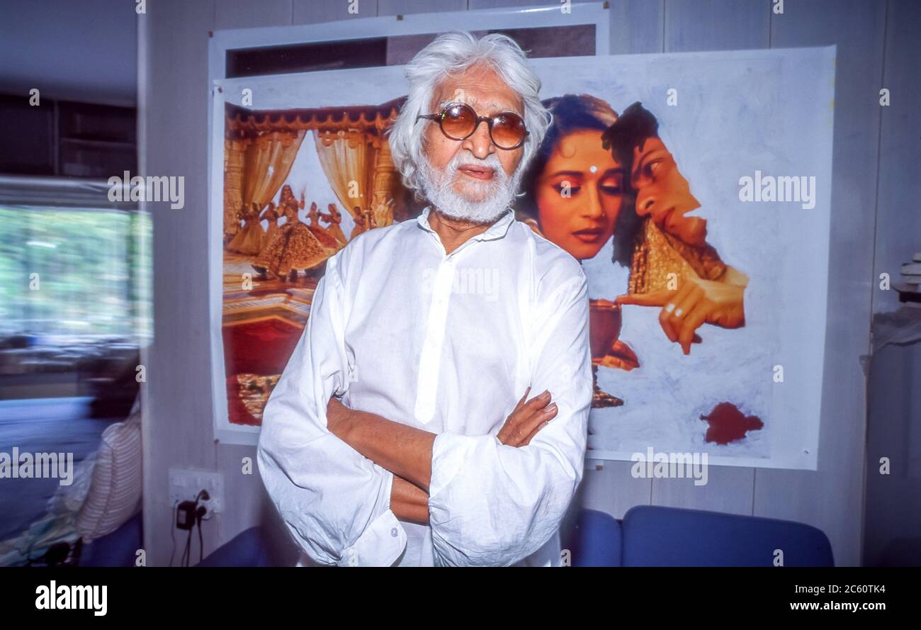 Maqbool Fida Husain mieux connu sous le nom de M. F. Husain, chez lui à Mumbai Banque D'Images