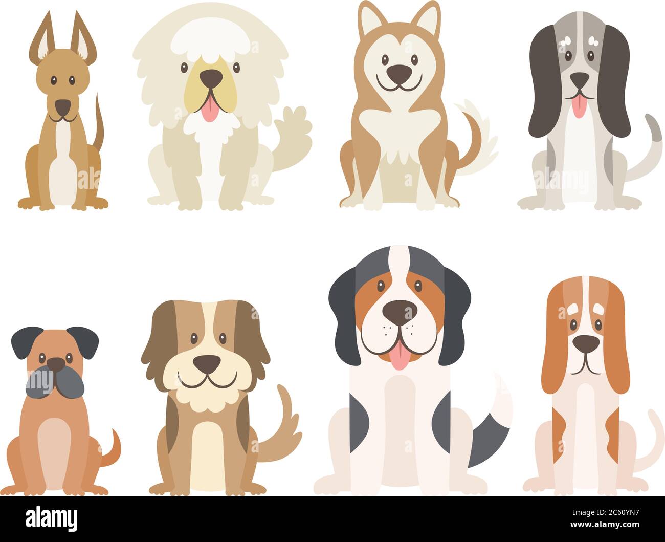 Collection de différents types de chiens isolés sur fond blanc. Chiens