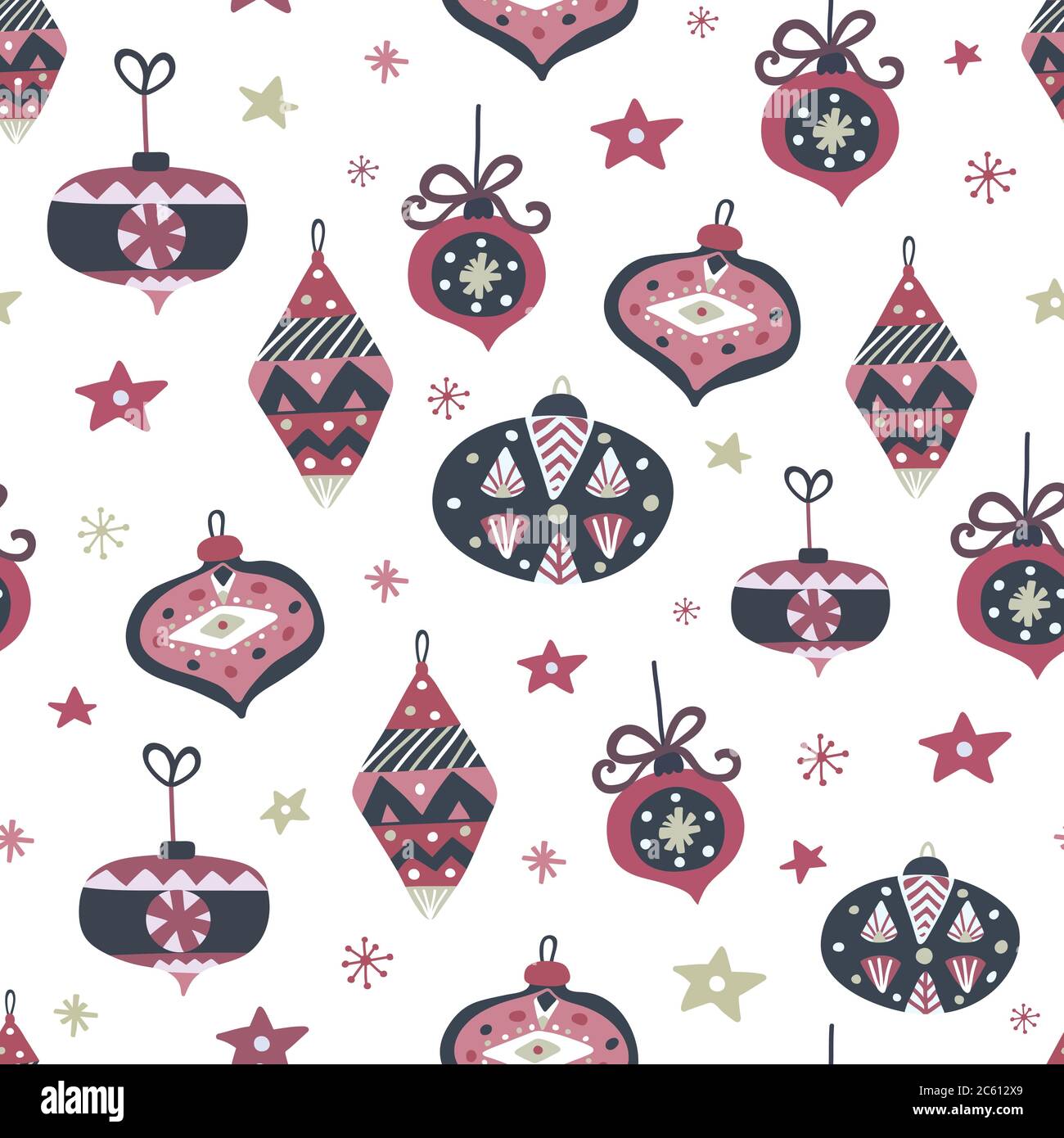Boules de Noël dessinées à la main avec décoration géométrique. Boules de Noël à motif sans coutures. Modèle de carte de Noël. Élément design vacances d'hiver. Vecteur Illustration de Vecteur
