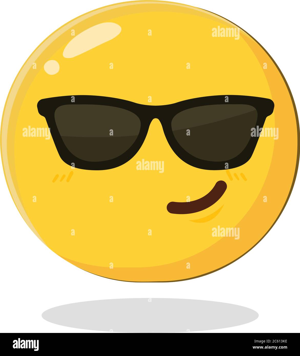 Émoticone souriant mignon portant des lunettes de soleil noires. Dessin animé Illustration vectorielle isolée sur fond blanc Illustration de Vecteur