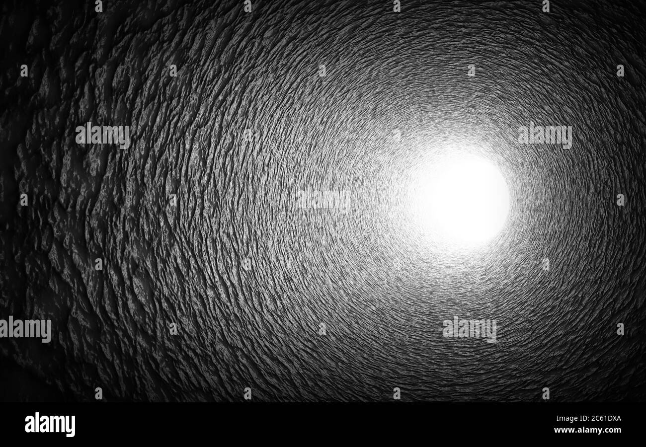 Tunnel sombre abstrait avec extrémité lumineuse, arrière-plan graphique numérique, illustration de rendu 3d Banque D'Images