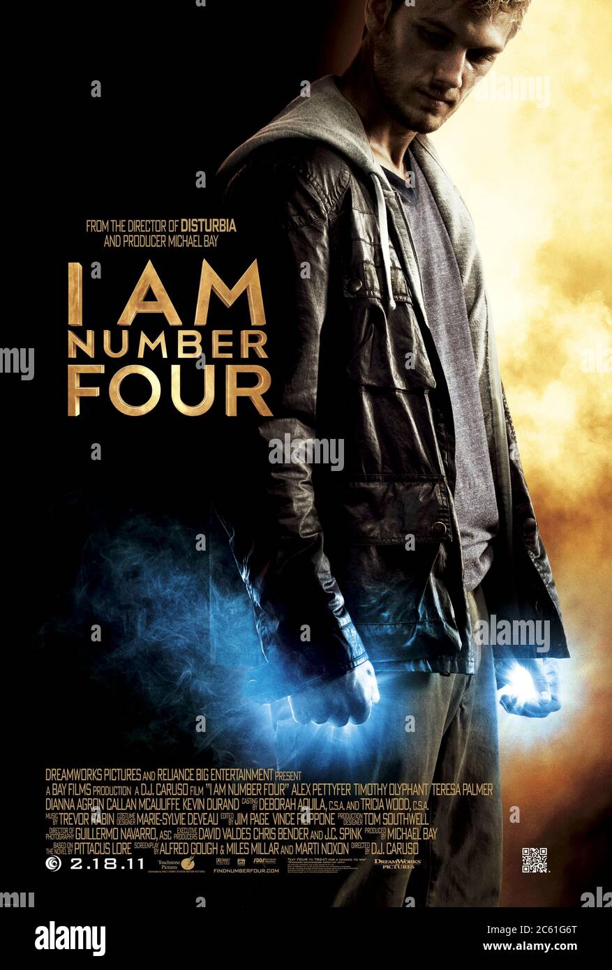 Je suis le numéro quatre (2011) dirigé par D.J. Caruso et Alex Pettyfer, Timothy Olyphant, Dianna Agron et Kevin Durand. Les étrangers se cachant de la terre comme adolescents sont chassés par une autre race étrangère qui ne peut que les tuer dans l'ordre dans cette adaptation du roman de Pittacus Lore (James Frey et Jobie Hughes). Banque D'Images