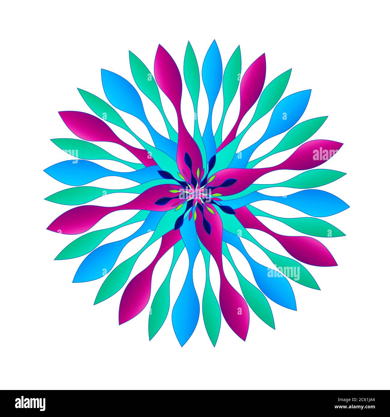 Superbes motifs graphiques de style spinner dans un jeu unique de couleurs vives, dont le violet, l'aqua teal et le bleu. Certains avec des frontières. Banque D'Images
