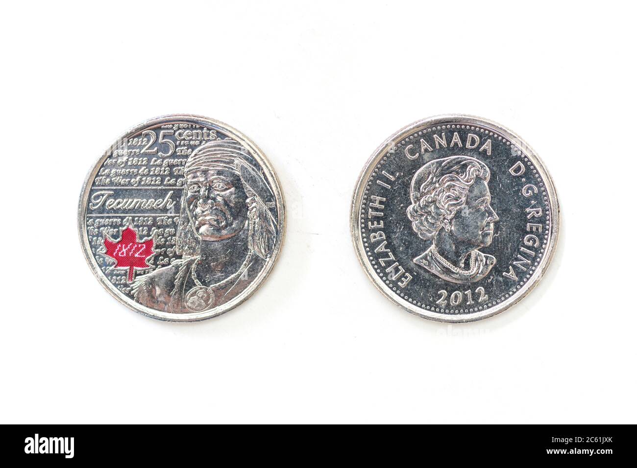 Pièce canadienne de 25 cents - édition du trimestre 2012 de Tecumseh Banque D'Images