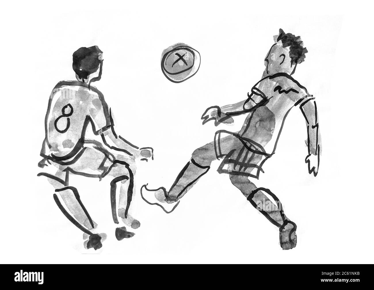 Silhouettes de joueurs de football sur fond blanc. Illustration d'un croquis sportif. Banque D'Images
