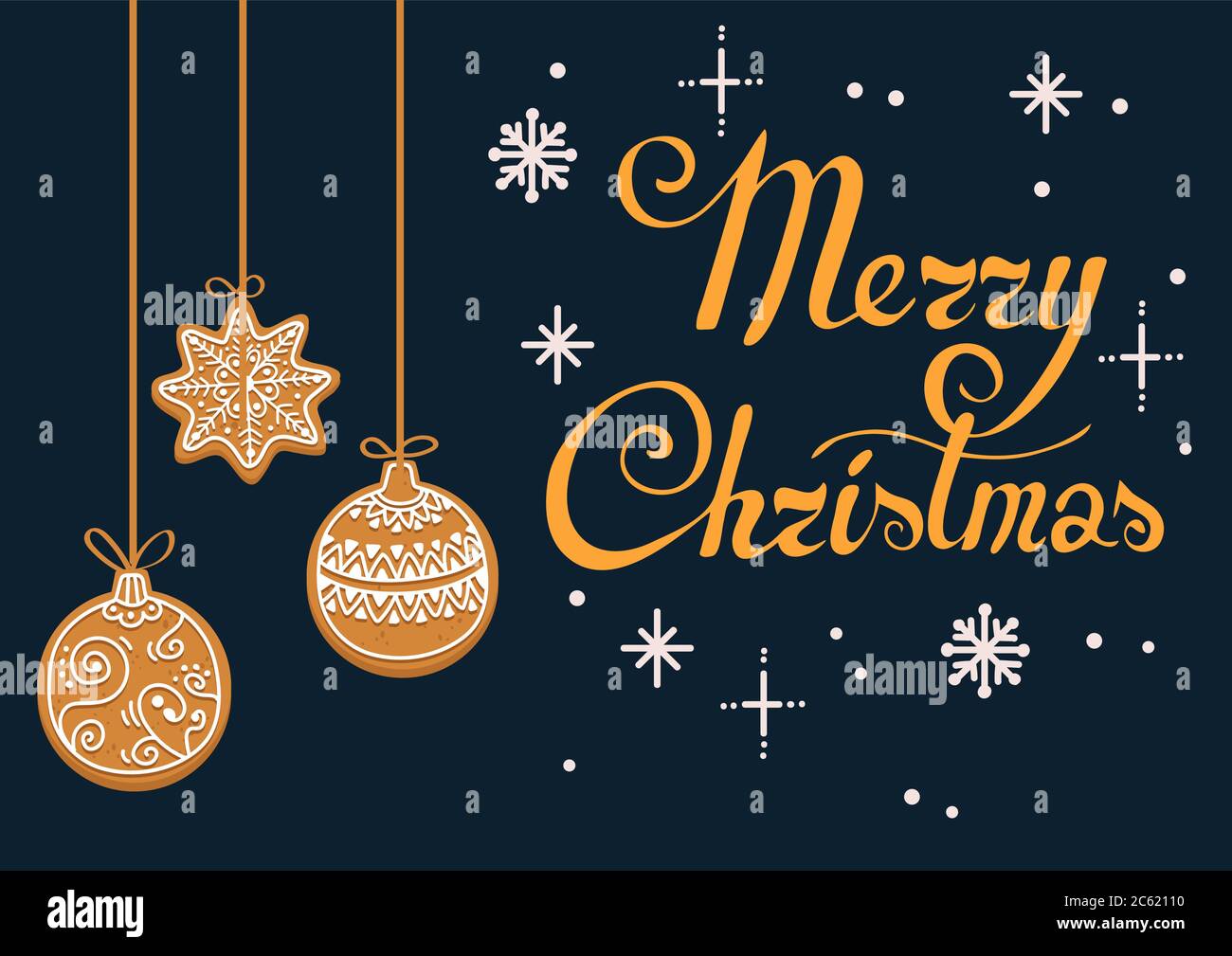 Guirlande de biscuits de noël en pain d'épice avec lettres. Illustration vectorielle Illustration de Vecteur