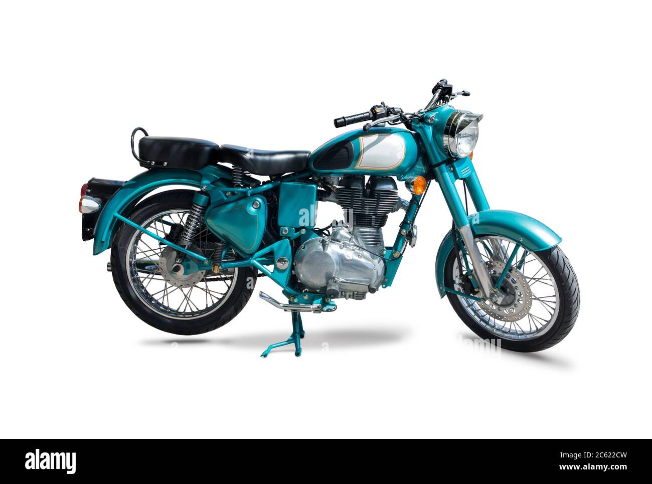 Classic Royal Enfield moto isolée sur blanc Banque D'Images
