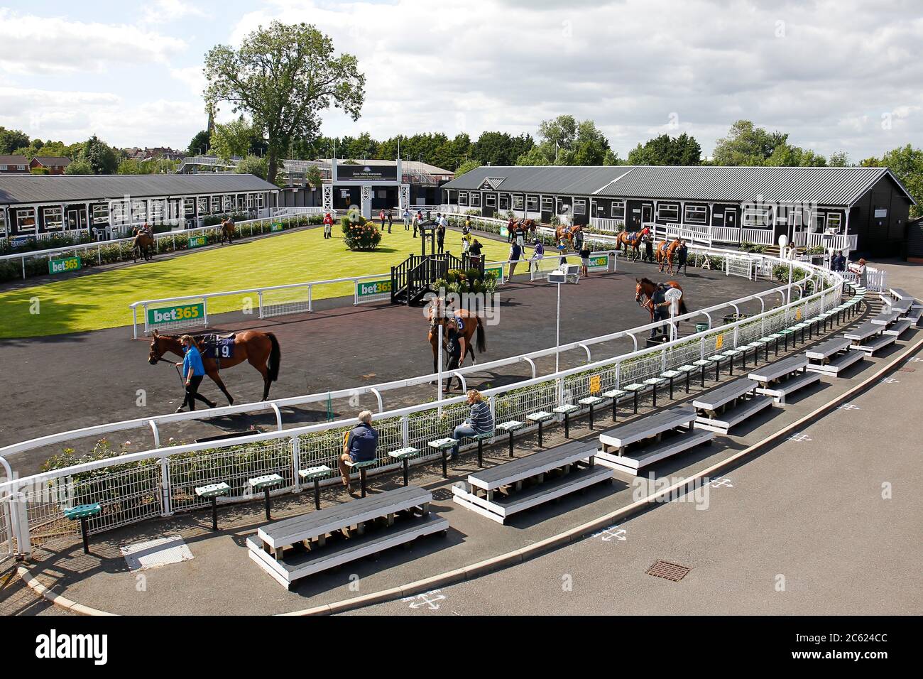 Vue générale dans le paddock avant le BET365handicap Chase à l'hippodrome d'Uttoxeter. Banque D'Images