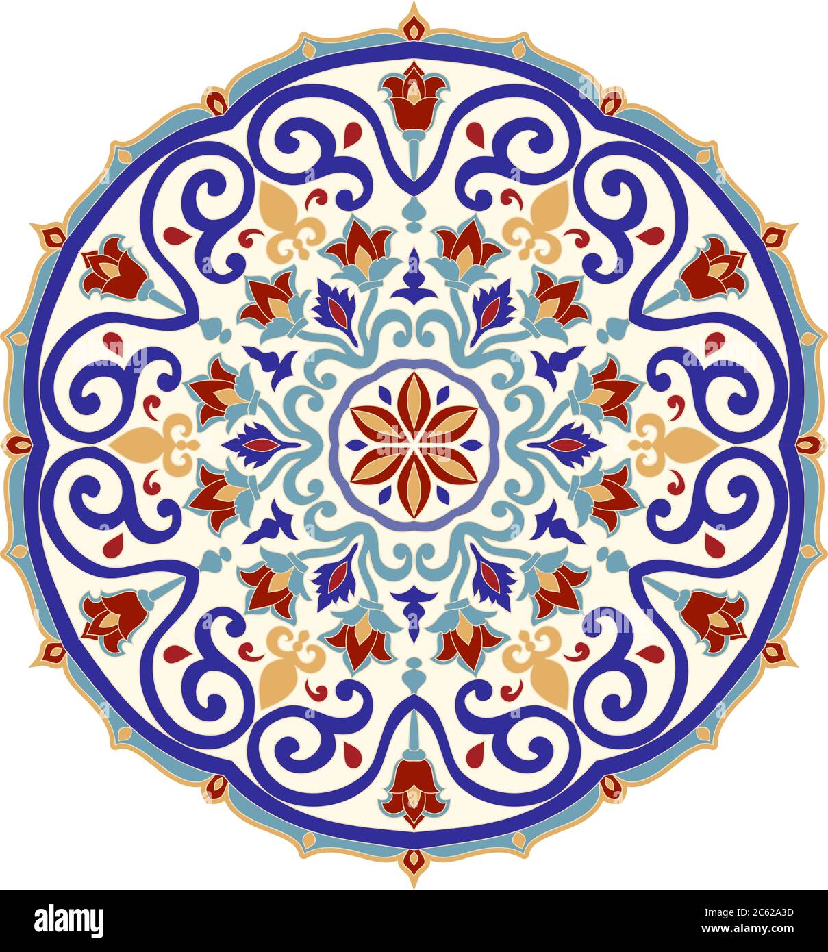 Mandala à la main, motif floral. Motif dessiné à la main de style turc. Motif Islam, arabe, Indien, pouf. Elément décoratif isolé pour carreaux de céramique. Illustration de Vecteur