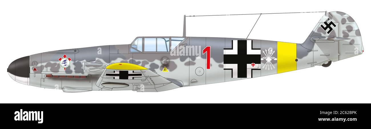 Messerschmitt BF 109F-2 de l'Escuadrilla Azul, 15. (SPAN.)/Jagdgeschwader 51, hiver 1942/1943 Banque D'Images