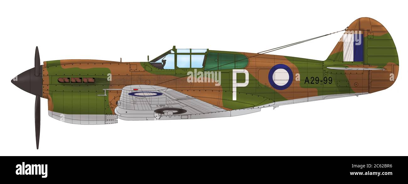 Curtiss Kittyhawk Mk IA du 75e Escadron Royal Australian Air Force, piloté par l'officier de vol Geoff Atherton (Nouvelle-Guinée), août 1942 Banque D'Images