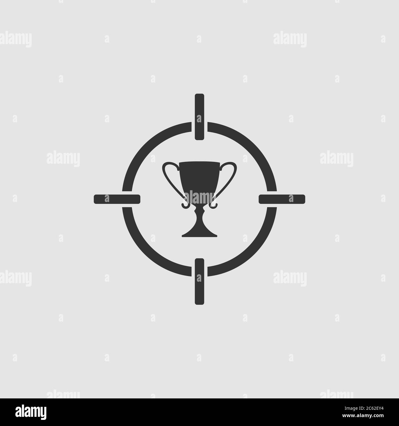 Icône de trophée de la tasse cible plate. Pictogramme noir sur fond gris. Symbole d'illustration vectorielle Illustration de Vecteur