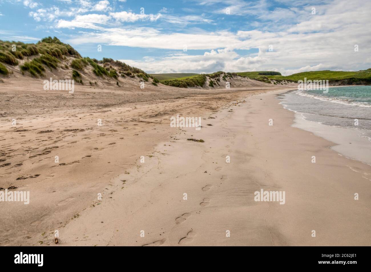 Plage déserte de Spiggie dans le sud du continent, Shetland. Banque D'Images