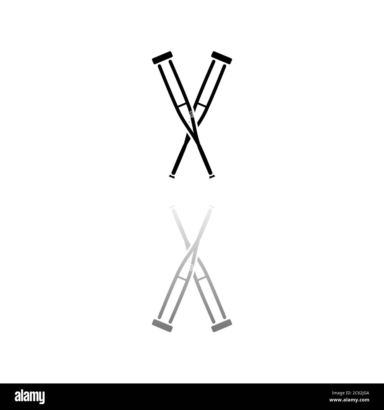 Béquilles. Symbole noir sur fond blanc. Illustration simple. Icône vecteur plat. Ombre de réflexion miroir. Peut être utilisé dans le logo, le Web, le mobile et l'interface utilisateur U. Illustration de Vecteur