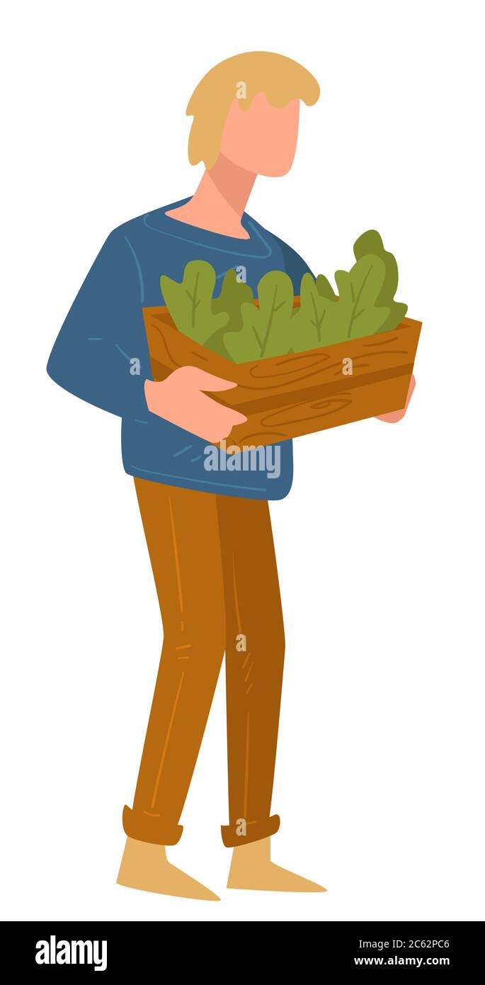 Homme portant pot avec verdure croissante, caractère agricole Illustration de Vecteur