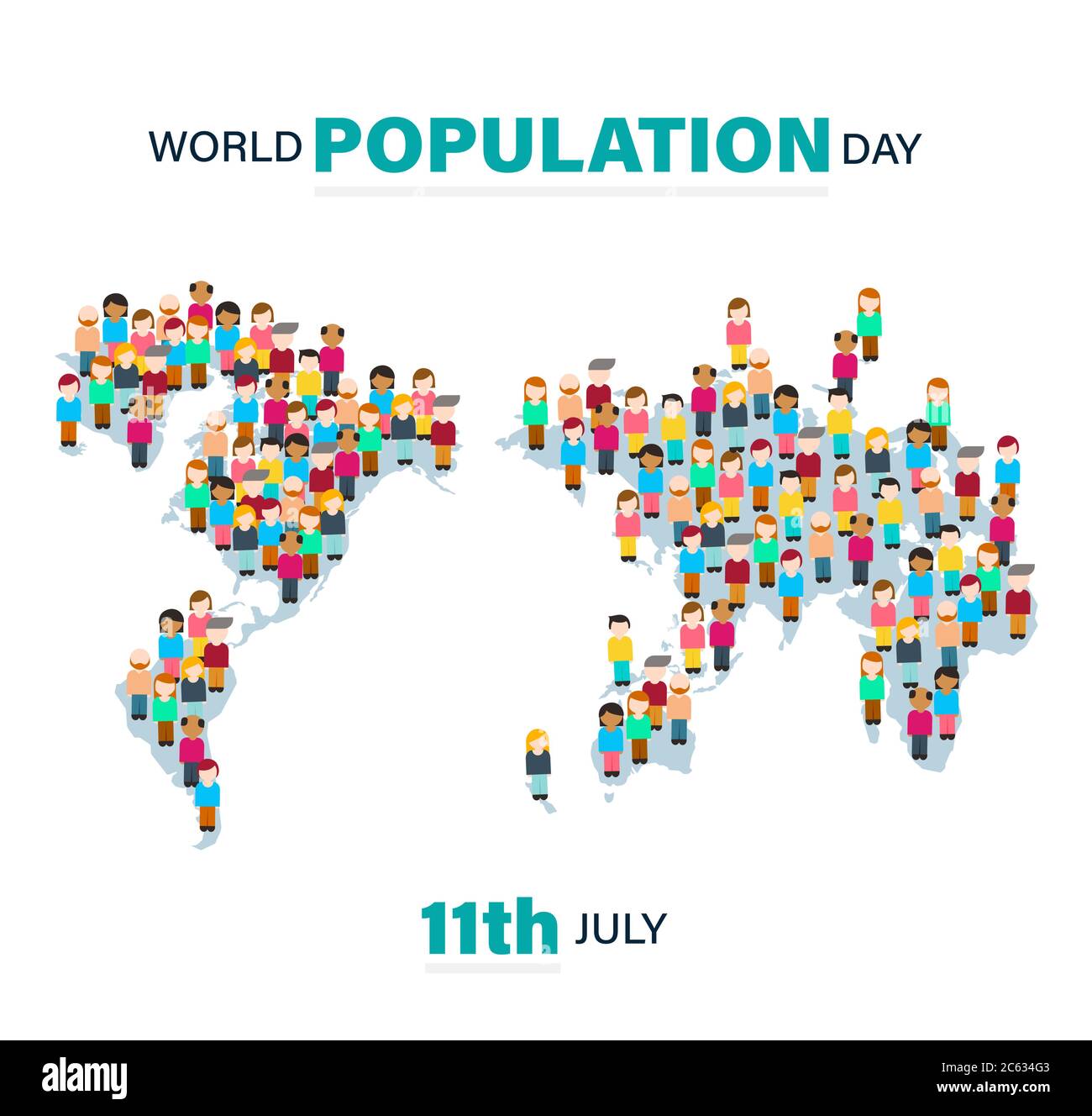 Journée mondiale de la population, carte faite de la forme les gens fond, poster pour le web, illustration vectorielle Illustration de Vecteur
