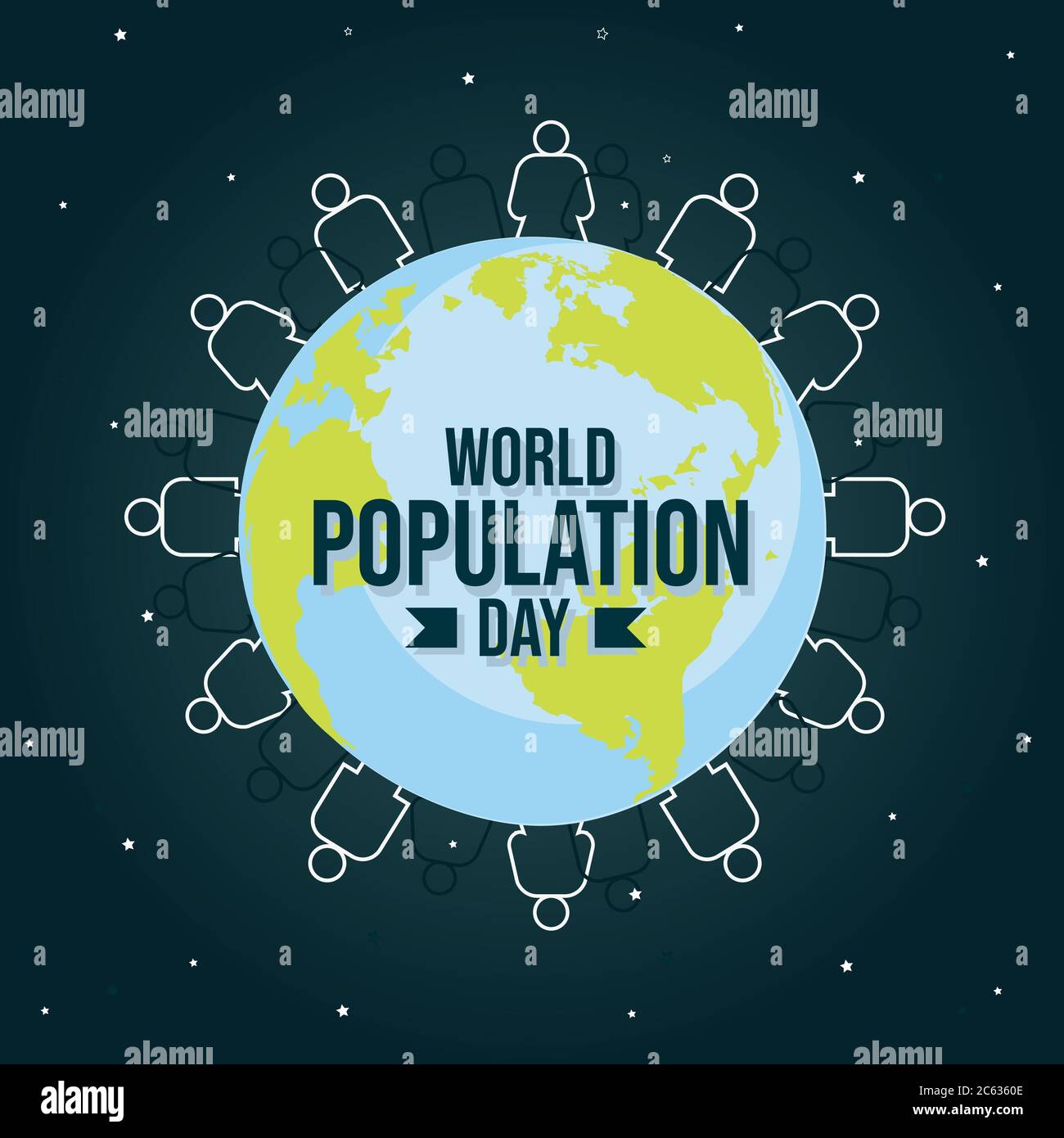 Journée mondiale de la population avec les gens, la Terre, le globe et l'espace, affiche, modèle de fond pour les projets, illustration vectorielle Illustration de Vecteur