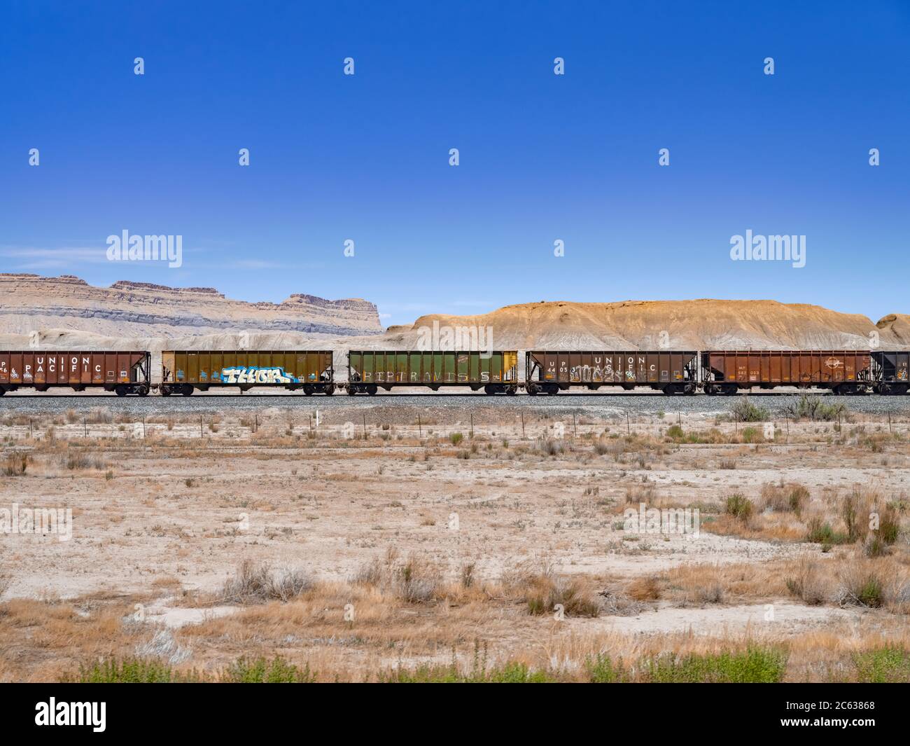 Ligne de wagons, route 191 Wyoming, États-Unis Banque D'Images
