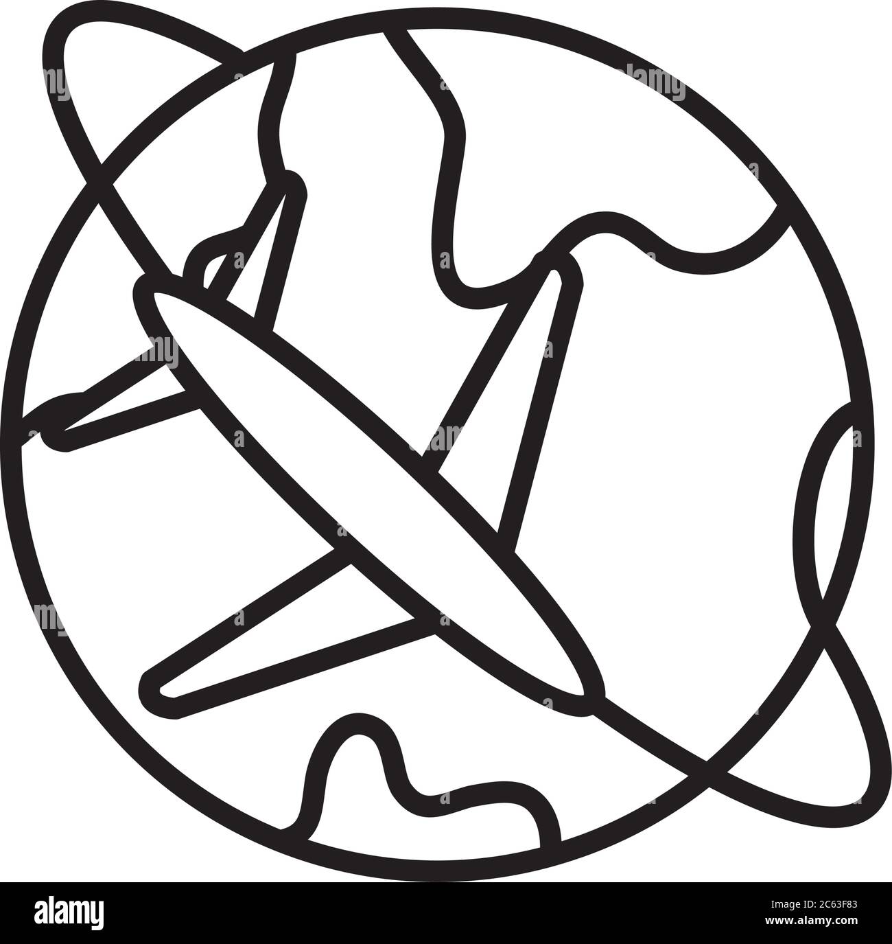 icône avion autour de la planète sur fond blanc, style de ligne, illustration vectorielle Illustration de Vecteur