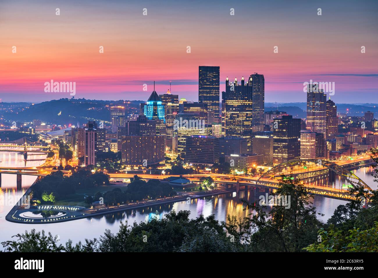 Pittsburgh, Pennsylvanie, États-Unis Centre-ville CityScape at the point Banque D'Images