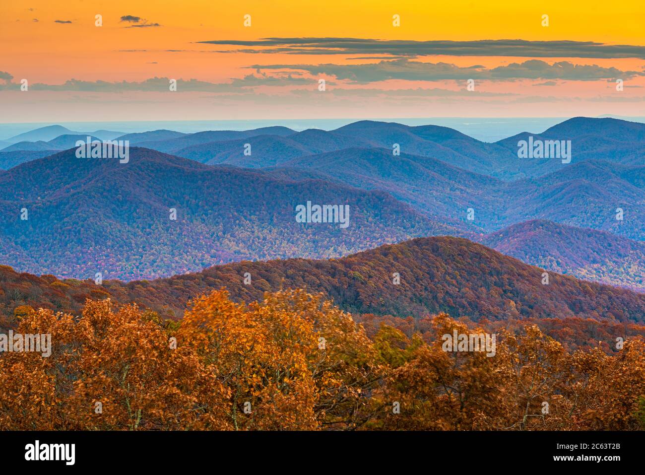 Blue Ridge Mountains au coucher du soleil en Géorgie du Nord Banque D'Images