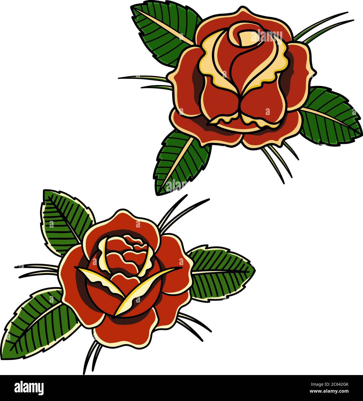 Ensemble d'illustrations de roses dans le style de tatouage de l'ancienne école. Élément de design pour logo, étiquette, signe, emblème, affiche. Illustration vectorielle Illustration de Vecteur