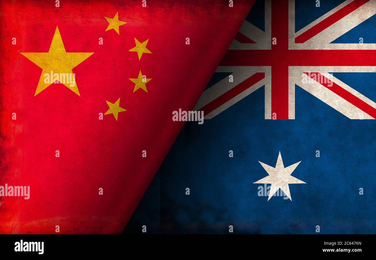 Grunge drapeau de pays illustration / Chine contre l'Australie (conflit politique ou économique, rival ) Banque D'Images