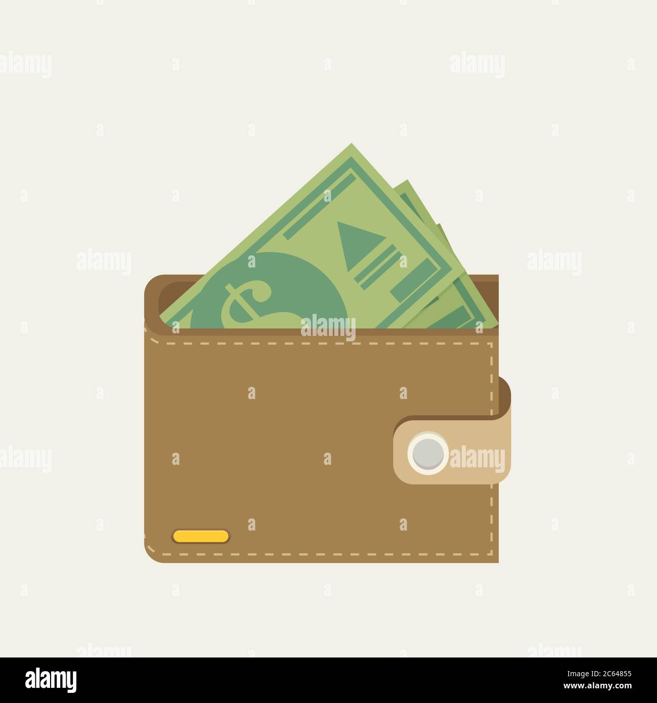 Portefeuille plein de dollars verts. Illustration vectorielle de style plat Illustration de Vecteur