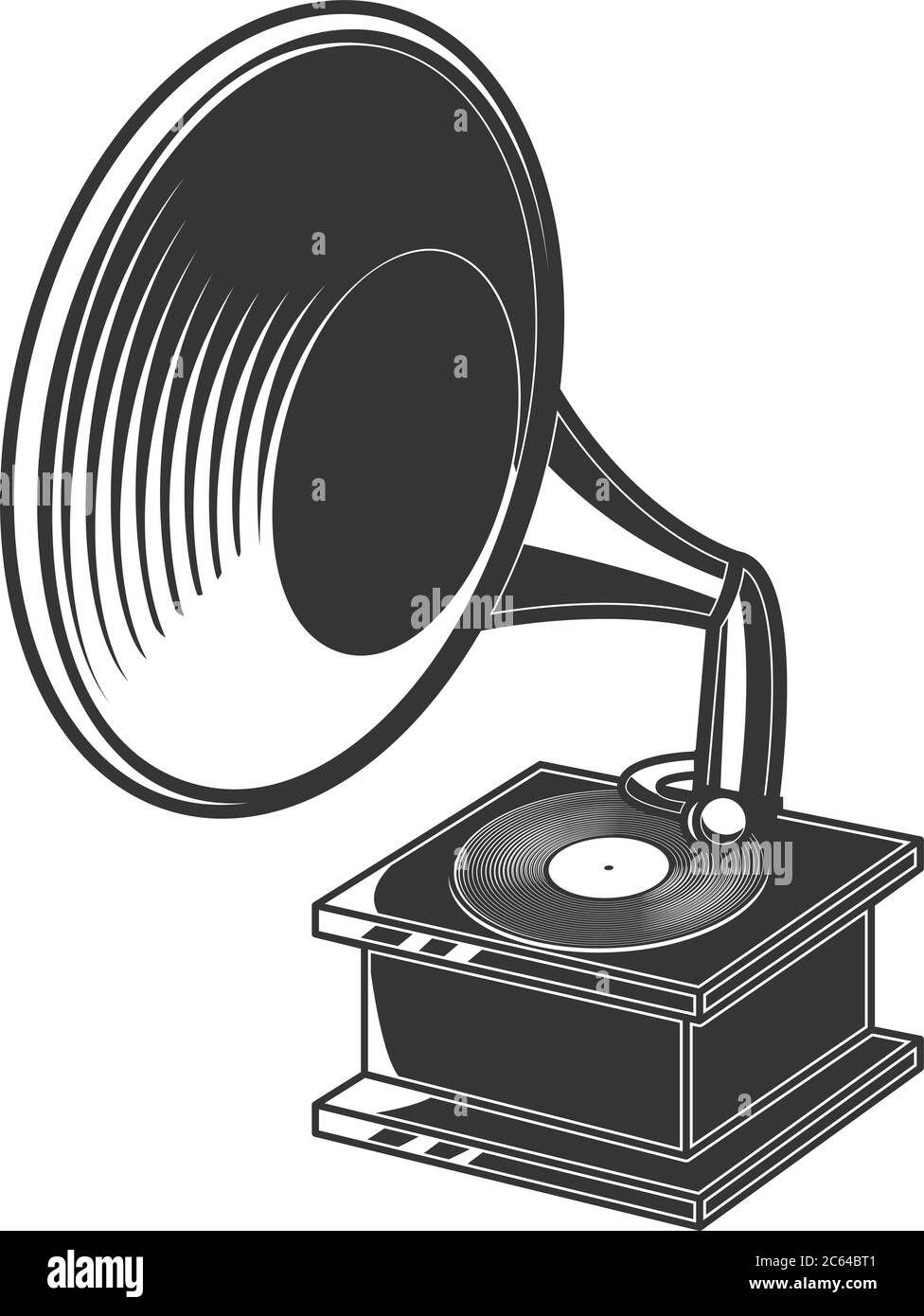 Illustration du gramophone rétro en style gravure. Élément de design pour logo, emblème, affiche, affiche, carte, bannière. Illustration vectorielle Illustration de Vecteur