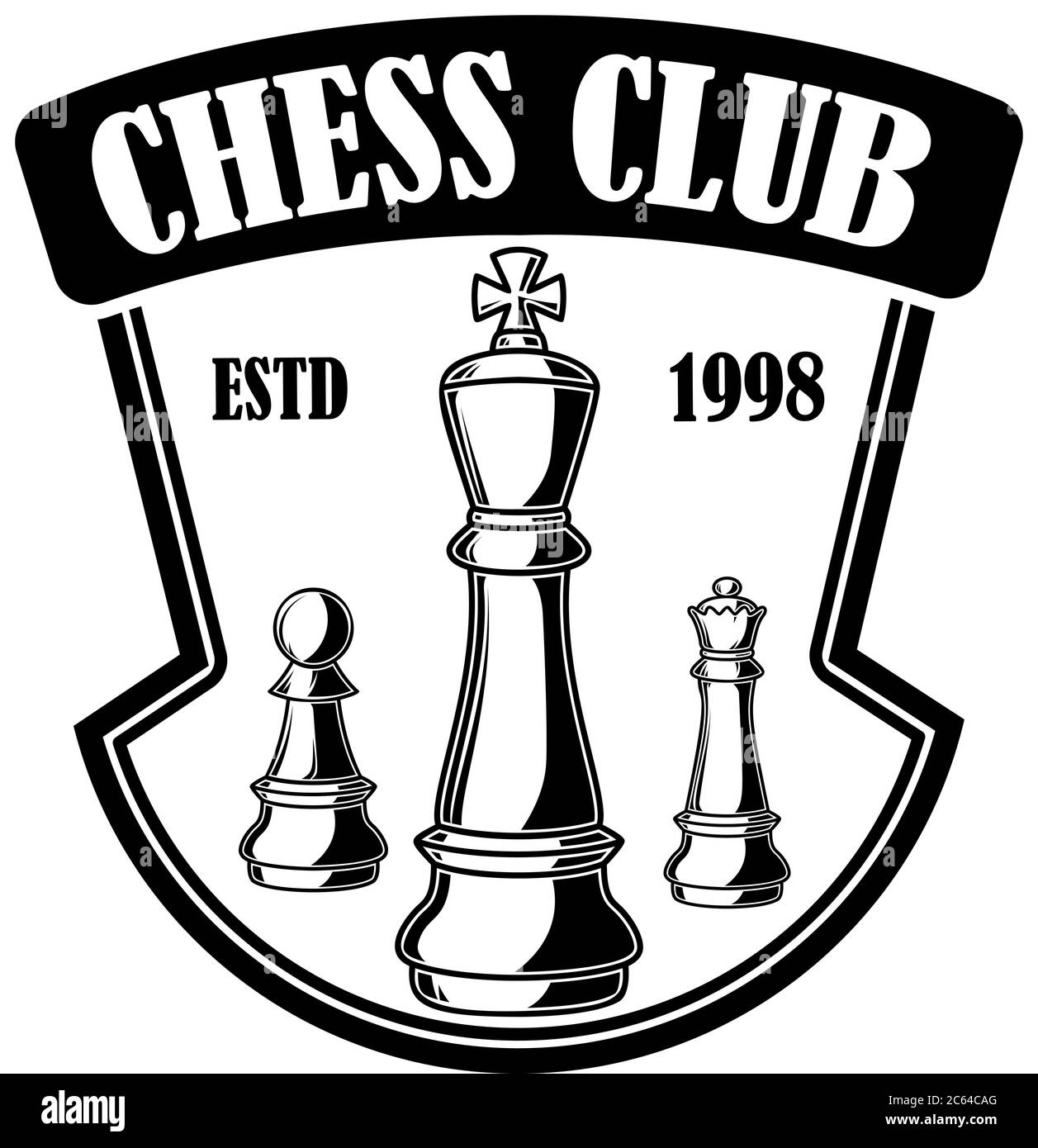 Modèle d'emblème de club d'échecs. Élément de conception pour emblème, signe, logo, étiquette, affiche, carte. Illustration vectorielle Illustration de Vecteur