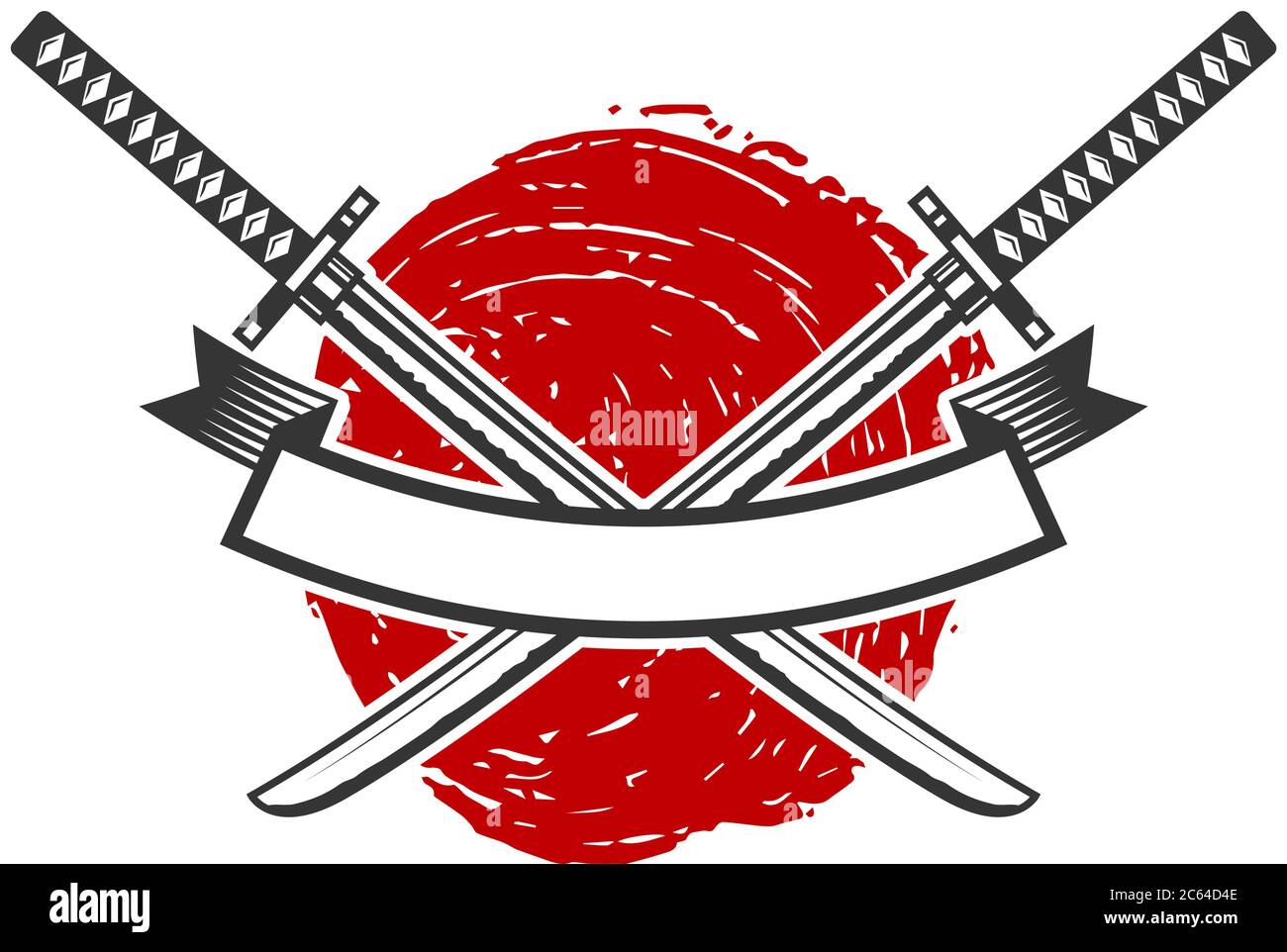 Emblème avec épées de katana croisées. Élément de design pour logo, étiquette, affiche, affiche, t-shirt. Illustration vectorielle Illustration de Vecteur