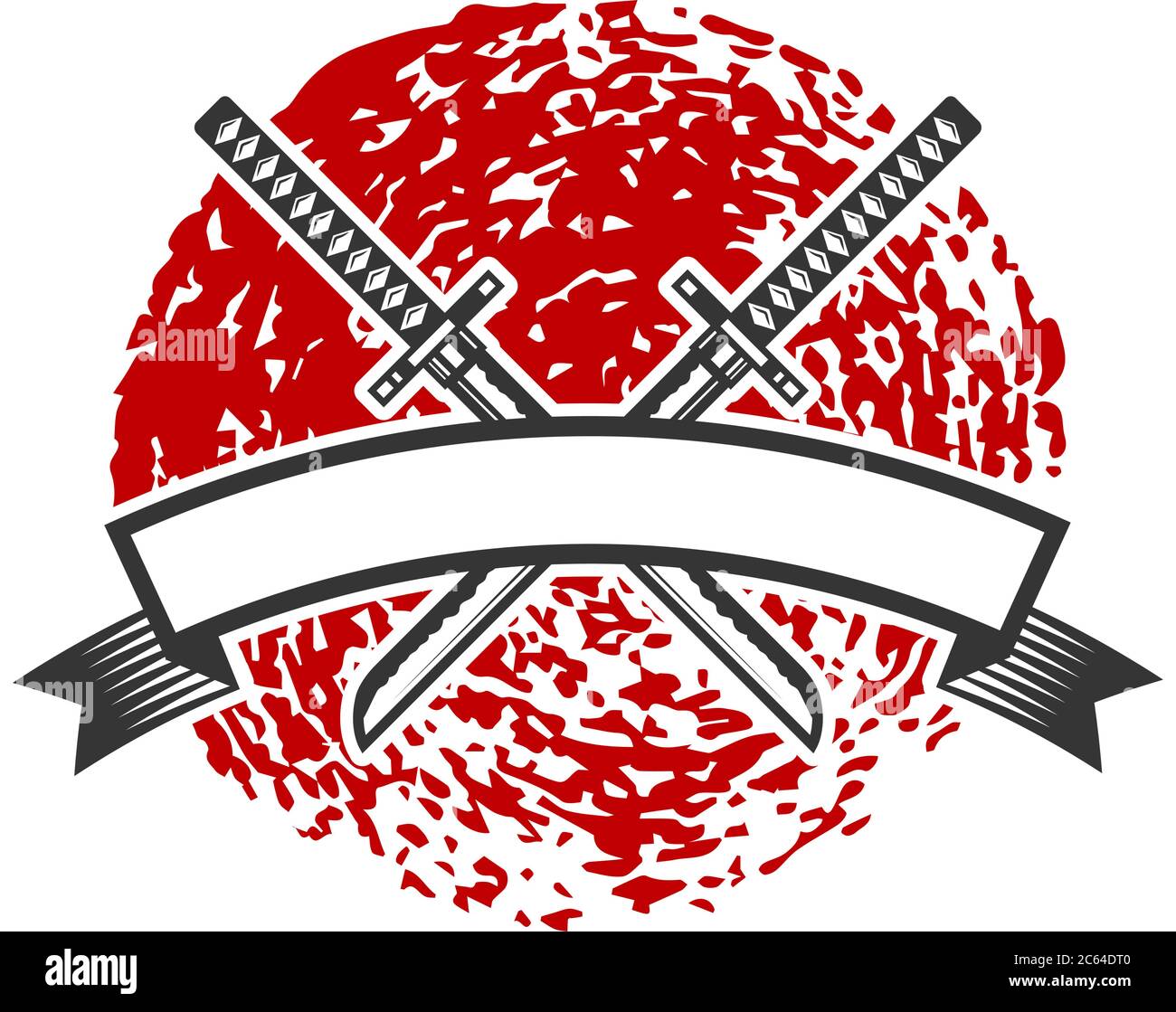 Emblème avec épées de katana croisées. Élément de design pour logo, étiquette, affiche, affiche, t-shirt. Illustration vectorielle Illustration de Vecteur