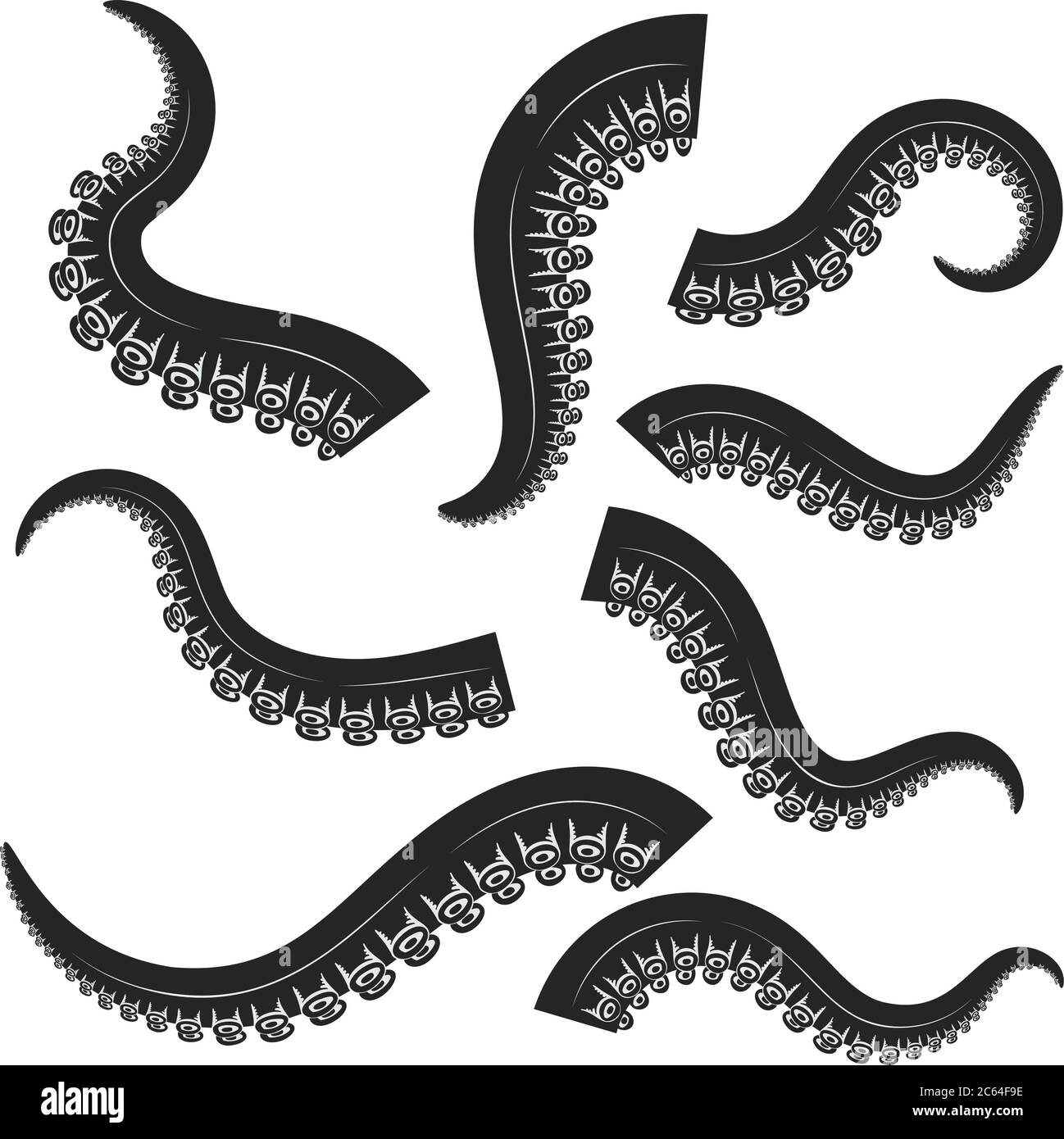 Ensemble de poulpes, tentacules de calmar en style gravure. Élément de design pour logo, étiquette, emblème, signe, badge. Illustration vectorielle Illustration de Vecteur