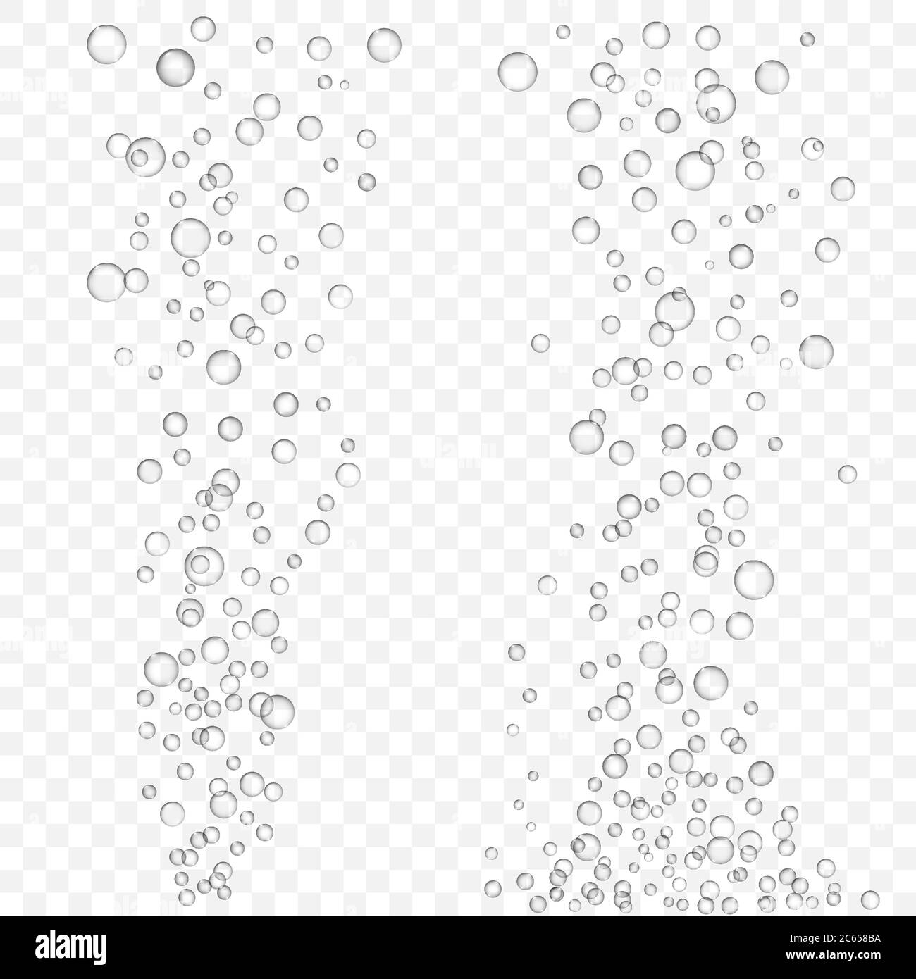 Texture des bulles d'air vectorielles isolée sur un arrière-plan transparent. Bulles blanches dans l'eau, le champagne ou la boisson gazeuse. Transparent realisti Illustration de Vecteur