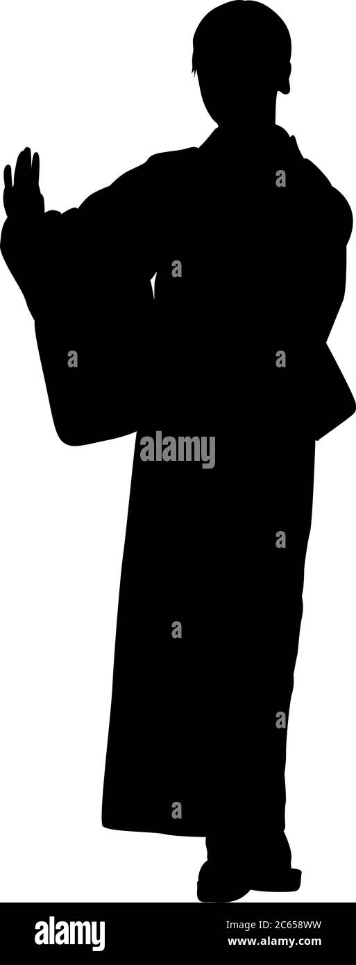 Silhouette isolée noire d'un japonais qui effectue une danse traditionnelle dans un yukata Illustration de Vecteur