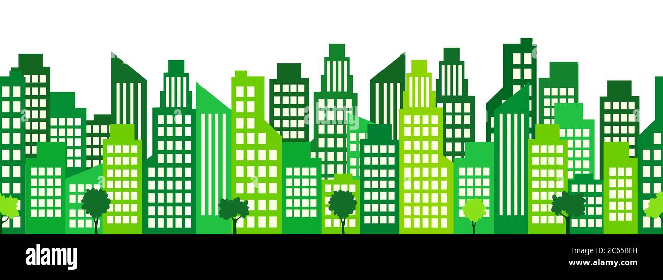 Paysage urbain, ville avec bordure sans couture, immeuble urbain de plusieurs étages, arrière-plan municipal, cadre de ville, dessin plat. Gratte-ciel de grande hauteur, isolés Illustration de Vecteur