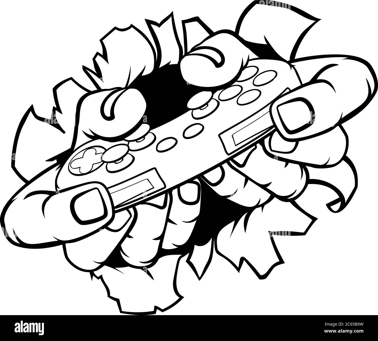 Manette de jeu vidéo de jeu de mains de gamer briser mur Illustration de Vecteur