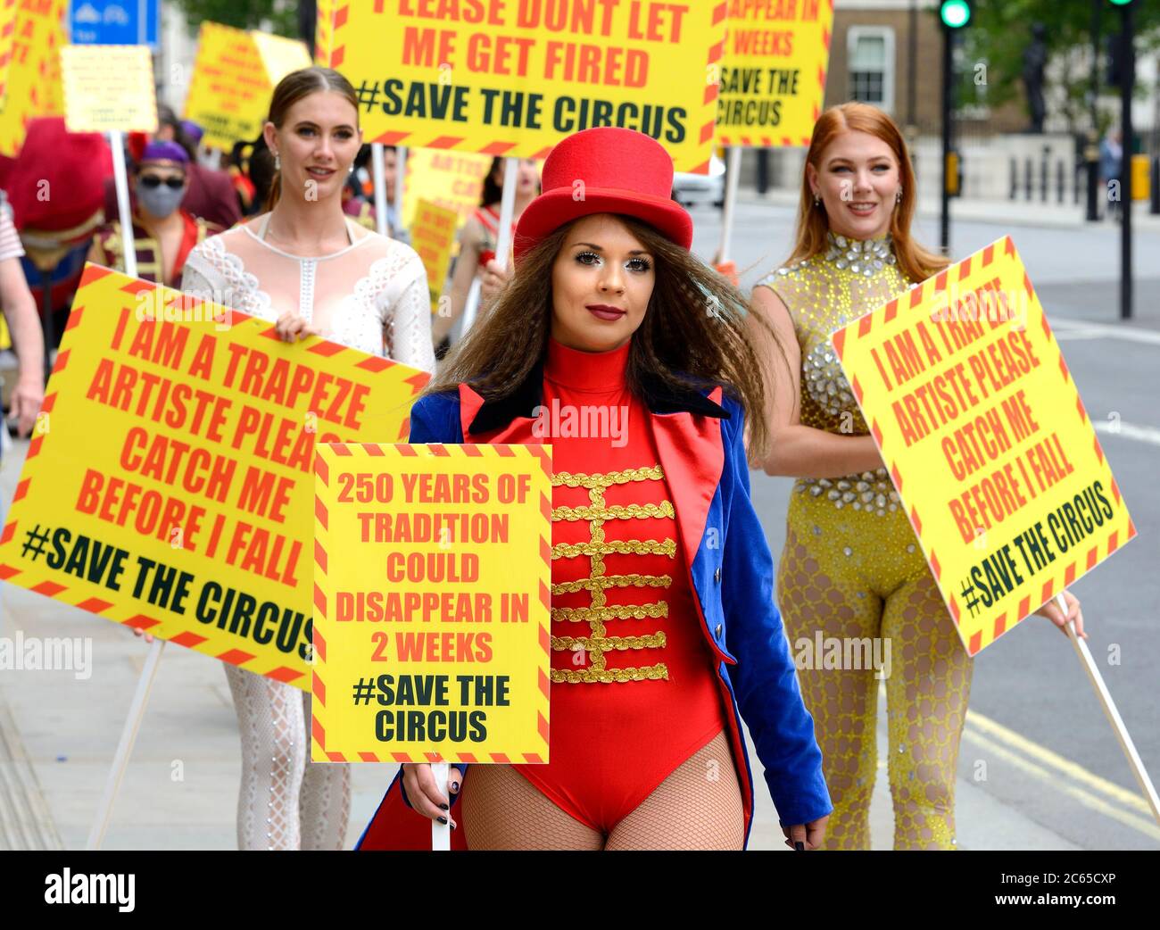Londres, Royaume-Uni. 7 juillet 2020. Sauver le Circus manifestants tour Westminster pour le lobby pour le financement pendant la crise COVID. Crédit: PjrFoto/Alay Live News Banque D'Images